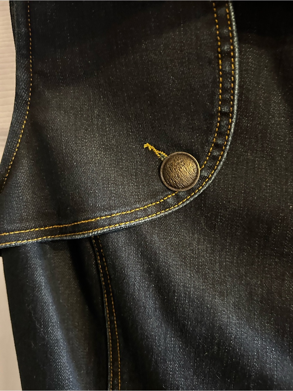 Simon Chang Dark Denim Vest with Brass Tone Hardware - Picture 5 of 7